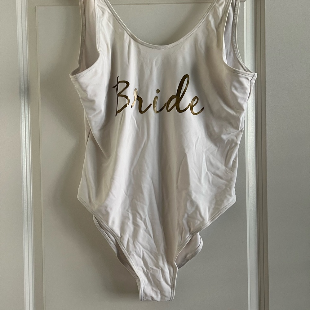 Amazon Women's White Bride One Piece Swimsuit